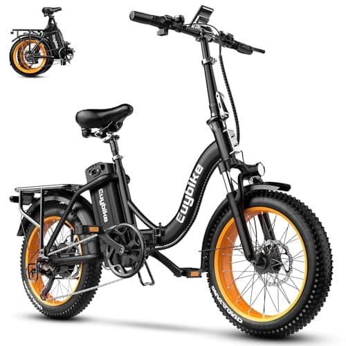 bluebiko 1000W Folding Electric Bike, 48V 20AH Removable Battery E Bike, 70 Miles Max Range, 20" Fat Tire EBike for Adults, Dual Suspension Adult Electric Bicycles for Commute Beach, Black and Yellow