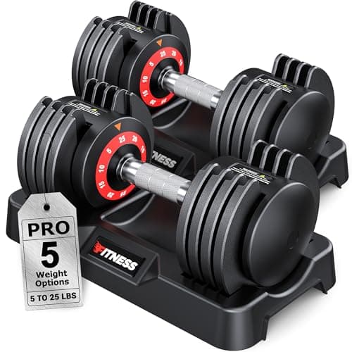 Rendpas Adjustable Dumbbells Set of 2, 5-in-1 Quick-Lock 5–25 lbs, Knurled Steel Handle, Space-Saving Home Gym Free Weights for Women and Men