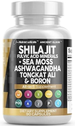 Clean Nutraceuticals Shilajit Supplement for Men with Sea Moss, Tongkat Ali, Ashwagandha, Boron, Zinc, CoQ10, PQQ - Fulvic Acid Capsules - Energy Support - 90 Count - Resin, Gummy & Powder Alternative
