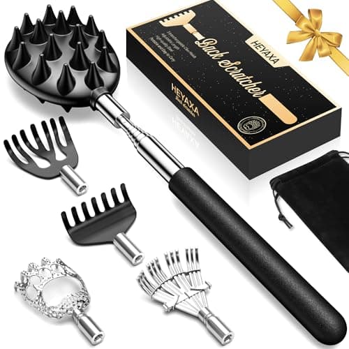 Telescoping Back Scratcher with 5 Detachable Heads, Fathers Day Dad Gifts for Men and Women, Practical Gifts for Father, Dad, Adults with Gift Box