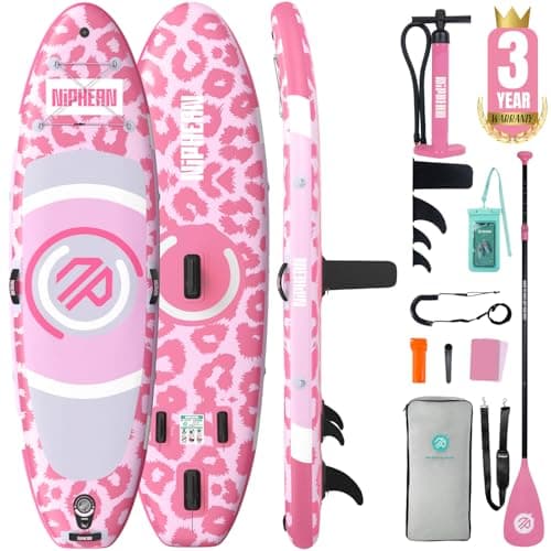 Niphean（Ultra-Light） Inflatable Paddle Board with StabilTrac Fin and Durable SUP Accessories, 10' Stand Up Paddle Boards for Adults & Youth, Versatile Yoga Paddle Board, Gift Ideas-Candy Leopard