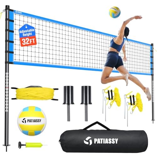 Outdoor Volleyball Net for Backyard, 32FT Anti-Sag Net with Steel Poles