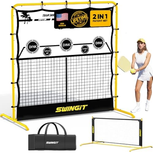 Pickleball Rebounder Practice Net with 6FT Small Mini Pickleball Net Set - Portable Solo Training System for Forehands, Dinks & Volleys, Indoor Outdoor Backyard Driveway Use with Carry Bag