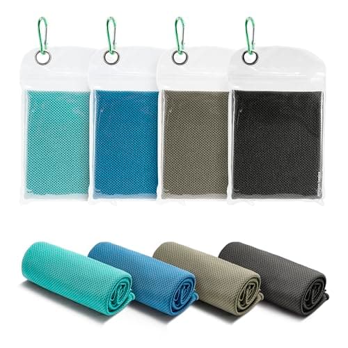 Amazon Basics Cooling Towels for Neck and Face, Sports, Workout Recovery, 40" x 12", Black/Gray/Aqua/Navy, 4-Pack