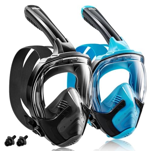 Aegend Full Face Snorkel Mask for Adult Youth - Snorkeling Gear with Top Dry Valve for Snorkeling, Freediving, Swimming and Scuba Diving (Black & Blue, Small-Medium)
