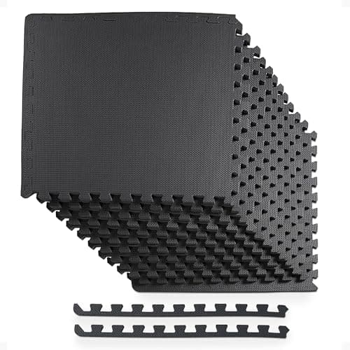 BalanceFrom Puzzle Exercise Mat 1/2" Thick, EVA Interlocking Foam Floor Tiles for Home Gym, Mat for Home Workout Equipment, Floor Padding for Kids, Black, 24 in x 24 in x 1/2 in, 48 Sq Ft - 12 Tiles