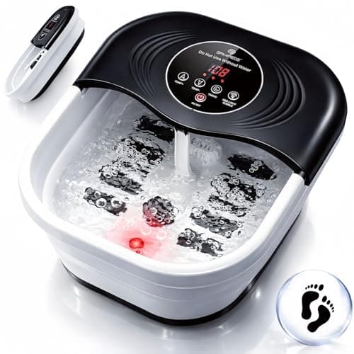 Collapsible Heated Foot Spa with Bubble and Red Light Temperature Control Foot Bath Massager and Soaking Tub Featuring 8 Shiatsu Massage Rollers Pumice Stone and Built-in Timer Ideal Gift for Wife,Mom