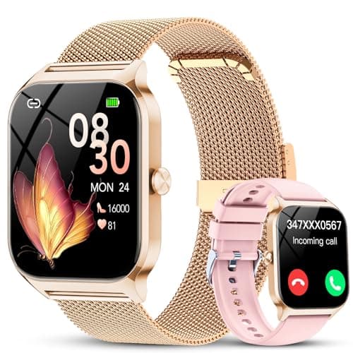 CASCHO Smart Watches for Women (Android/iOS), 1.85" HD Smart Watch with Calls/Messages/AI Voice Control, Sleep/Heart Rate Monitor,120+ Sports Modes Fitness Tracker Watch, Rose Gold with 2 Bands