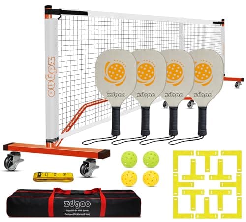 Zdgao Portable Pickleball Net with Wheels and Pickleball Paddles of 4, 22FT Pickleball Net Outdoor Pickle Balls, Court Marking Kit, and Carrying Bag for Family, Home