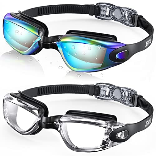 Aegend Swim Goggles, 2 Pack Swimming Goggles No Leaking Adult Men Women Youth, Flexible, Detachable, Aqua & Clear