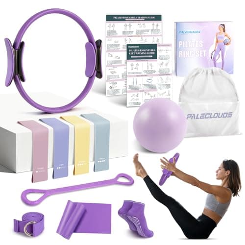 Paleclouds Pilates Ring Set for Women, 12" Pilates Ring and Ball Set with Resistance Bands for Home Workouts, Portable Pilates Kit with Bag & 2 Training Poster for Full Body Exercise(Purple)