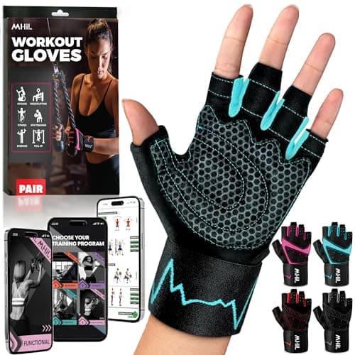 MhIL Workout Gloves for Women – Breathable Gym Gloves for Women with Palm Protection and Enhanced Grip – Padded Weight Lifting Glove for Womens with Wrist Wraps Support Weightlifting Exercise Cycling