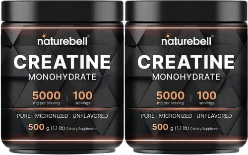 NatureBell 2 Pack Instant Creatine Monohydrate Powder 500g, 5,000mg Per Serving | Micronized, Pure, & Unflavored | Pre-Workout | Keto, Vegan, Filler-Free | 200 Servings (2.2 lb)