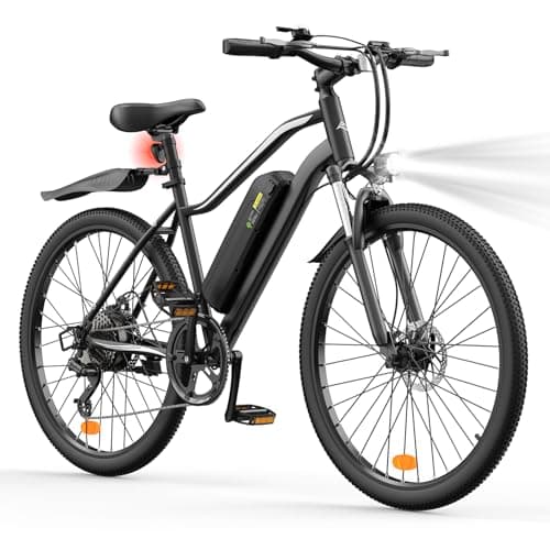 Fcgeoi Electric Bike, 750W Peak Motor, 60+ Miles Range & 20MPH, Removable Battery 36V 10.4Ah, 26" Tires, Dual Disc Brake, Shock Absorber, Commuting Adult Electric Bikes