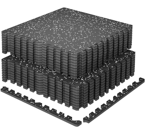 SUPERJARE 0.79'' Extra-Thick Exercise Equipment Mats, 18 Pcs 72 Sq Ft Rubber Top Floor Tiles with High Density EVA Foam, Interlocking Gym Flooring for Home Gym, Workout Mat, Black/Grey