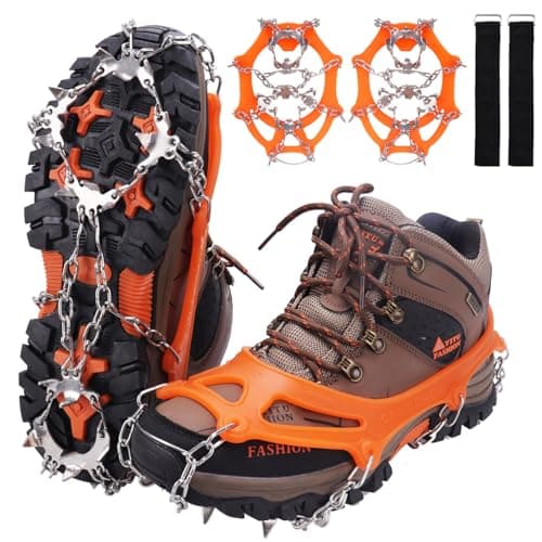 WIN.MAX Crampons for Shoes, Traction Cleats Ice Snow Grips with 19 Stainless Steel Spikes, Shoe Talons Anti - Slip Boots Spikes for Walking, Jogging, Climbing and Hiking (Orange, XL)