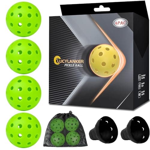 LUCYLANKER Outdoor Pickleball Balls for All Style Paddle & Court, 40 Holes with Mesh Bag & 2 Ball Retrievers, Durable High Visibility USAPA Approved Premium Practice Flight Resistant (Green, 4 Pack)