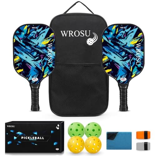 WROSU Pickleball Paddles Set of 2 Carbon Fiber | 2024 USAPA Approved Equipment w/Accessories | Core Carbon Fiber Pickleball Racquet Set | Have Traction and Stability | Set for Friends-Blue