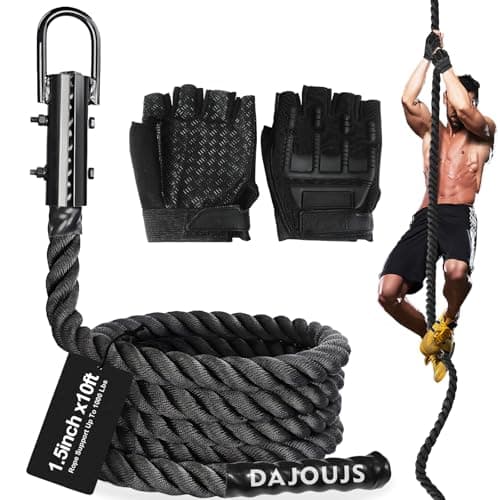 DAJOUJS Climbing Rope 1.5 Inch Diameter 10FT Length Gym Climbing Rope for Workout Fitness & Strength Training, Gym Rope, Exercise Climbing Rope in Black for Adults or Kids Outdoor & Indoor