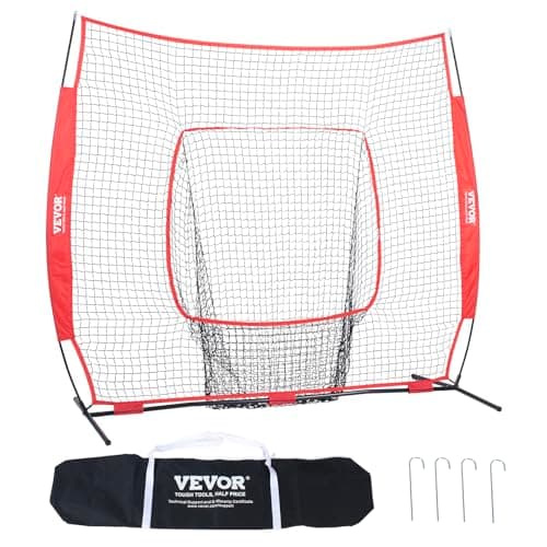 VEVOR 7x7 ft Baseball Softball Practice Net, Portable Baseball Training Net for Hitting Batting Catching Pitching, Backstop Baseball Equipment Training Aids with Carry Bag