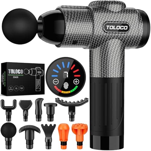 TOLOCO Massage Gun, Deep Tissue Back Massage for Athletes for Pain Relief, Percussion Massager with 10 Massages Heads & Silent Brushless Motor, Mothers Day Gifts, Carbon