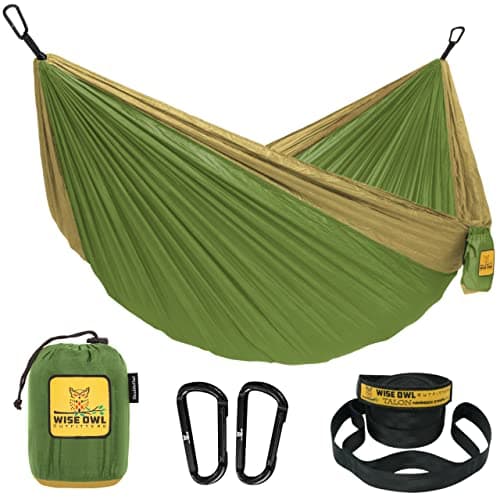 Wise Owl Outfitters Hammock for Camping Double Hammocks Gear for The Outdoors Backpacking Survival or Travel - Portable Lightweight Parachute Nylon DO Green & Khaki