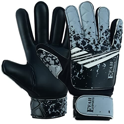 EFAH SPORTS Soccer Goalkeeper Gloves for Kids Boys Children Youth Football Goalie Gloves with Super Grip Protection Palms (Size 4 Suitable for 6 to 9 Years Old, Black Grey)