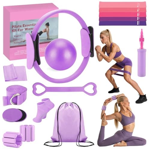 Pilates Kit for Home Workouts – Pilates Equipment Set with Ring, Ball, Resistance Bands, Pilates Accessories, Pilates Essentials Kit for Women, Yoga & Workout Sets, Pilates Sets for Home Exercise