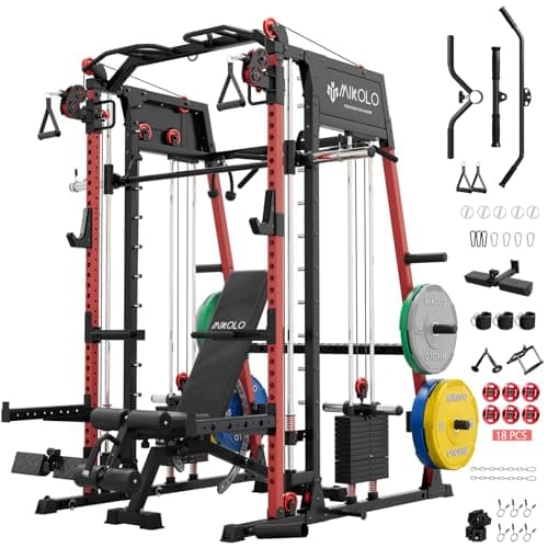 Mikolo Smith Machine, 2200lbs Squat Rack with LAT-Pull Down System & Cable Crossover Machine, Power Rack and Packages (RPRO230CPHGP with Weight Stack)