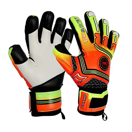 GK Saver Football Soccer Goalie Gloves Champ 01 Orange Negative Cut Goalie Gloves Size 4 to 7 (Champ 01 Size 6)