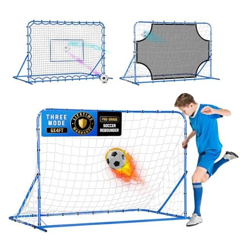 6X4FT Three Mode Soccer Goal & Rebounder Net & Target Net,Four Targets for Precise Training,Tough-Built for Intense Shots,Quick-Switch Angle Soccer Training for Control/Passing Practice for Kids Teen