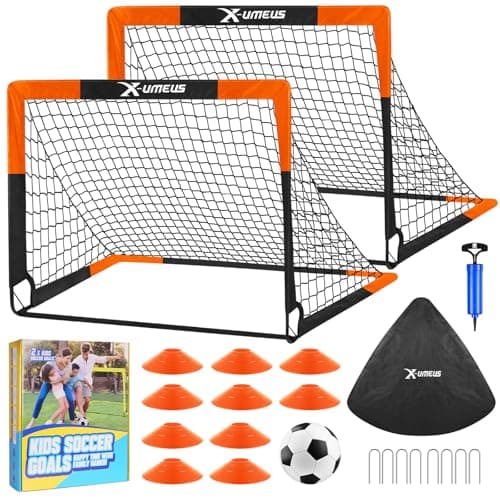Kids Soccer Goals for Backyard Set- 2 of 6X4/ 4X3 ft Toddler Soccer Goal Training Equipment with Soccer Ball, Ladder, Pop Up Soccer Net for Kids Age 3-5 4-6 6-8 8-12 10-12 Outdoor Games Sports Gift