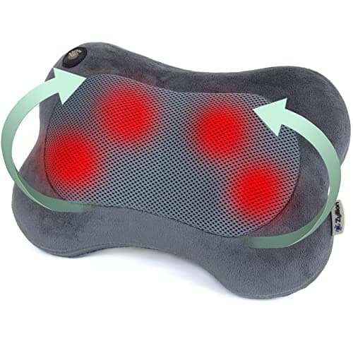 Zyllion Shiatsu Back and Neck Massager with Heat - 3D Electric Kneading Deep Tissue Massage Pillow for Muscle Pain Relief, Slate, ZMA-13
