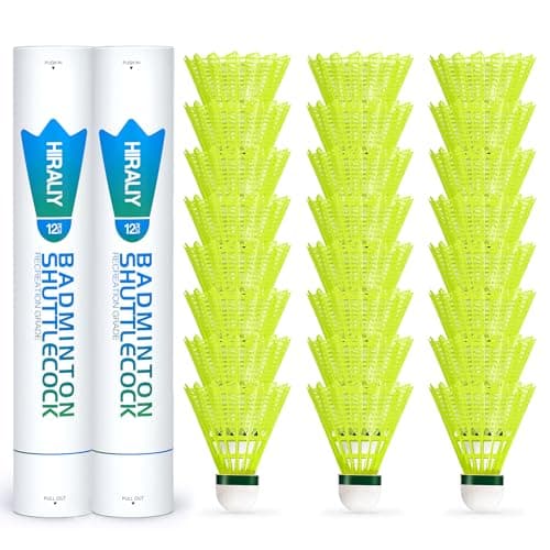 HIRALIY 12 Pack Badminton Birdies, NylonDurable Shuttlecocks for Backyard & Baseball Batting Practice, Wind Resistant Speed 77 Yellow Bulk Ball Set for Family, Beginners & Outdoor Sports (12, Yellow)