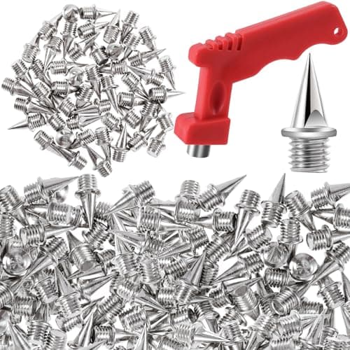 Winsyison 50pcs Track Spikes with 1pc Spiking Wrench, Stainless Steel Replacement Spikes for Short Running Shoes, 3/8" Track Shoes Accessories with Wrench for Track Field Sprinting- Red