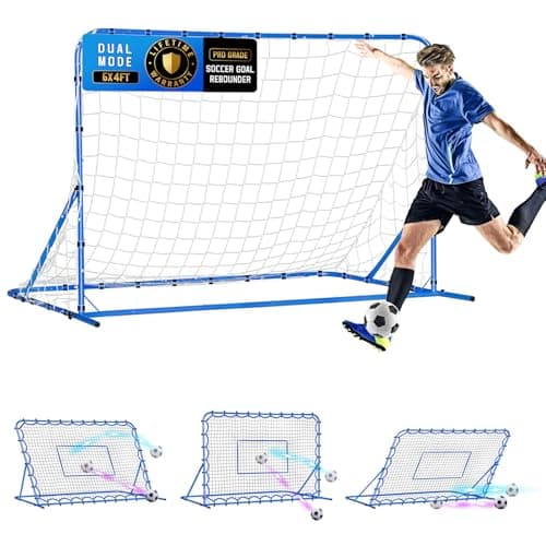 6x4FT Dual-mode Soccer Goal & Rebounder Net,Premium Durability for Intense Shooting Training,Quick-Switch Angle Soccer Training for Control,Passing Practice,Easy Setup Soccer Gifts for Kids Teen Adult