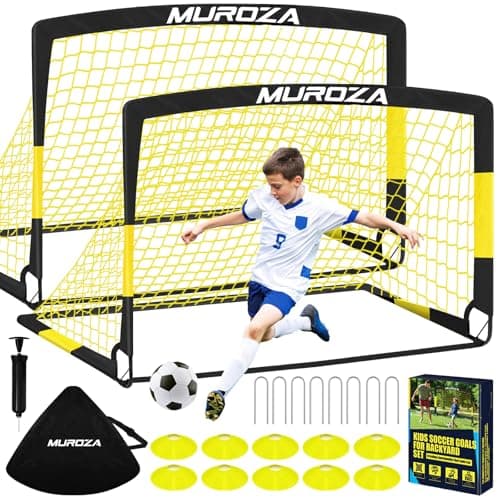 Soccer Goal, Kids Soccer Goals for Backyard Set, 2 Pack of 4x3 ft Portable Pop Up Soccer Net with Soccer Ball, Cones, Complete Training Equipment for Youth, Toddler Outdoor Sports Games