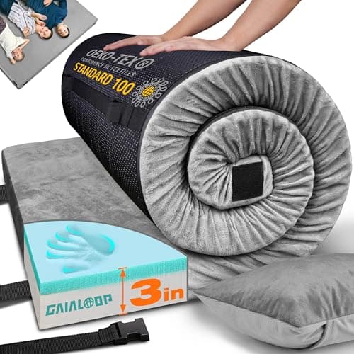 Gaialoop 3 Inch Memory Foam Camping Mattress, Dual Layer Thick Sleeping Camp Pad for Car Tent Cot, Roll-Up Portable Glamping Floor Bed for Guests Sleepover[Queen: 80 * 60 * 3"]