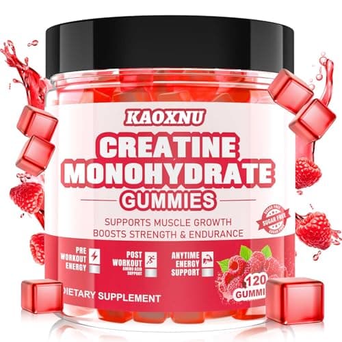 Creatine Monohydrate Gummies for Men & Women 120 CT - 5000mg of Creatine Monohydrate per Serving - Sugar Free Chewable Creatine for Muscle Strength, Muscle Builder, Energy Boost (Raspberry Flavor)