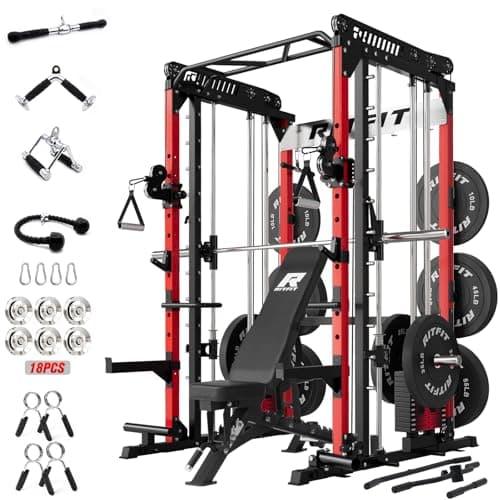 RitFit M1 Pro Smith Machine Package, All-in-One Power Cage with Weight Stack Set, Includes LAT Pulldown & Cable Crossover System for Home Gym