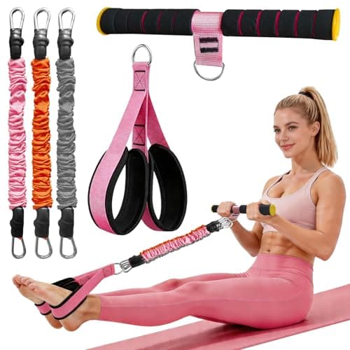 Upgraded Pedal Resistance Band with Handles, 3 Tubes 20/30/40LBS Adjustable Latex Bands for Abdomen, Waist, Arm, Core/ABS, Legs, Glutes Workout - Sit Up Exercise Equipment for Women