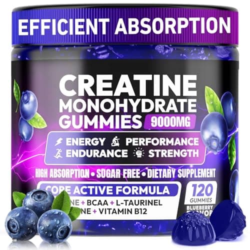 Creatine Gummies Monohydrate Complex for Men & Women, 9000MG Creatine Pre-Workout Supplement Enhance Muscle Strength Recovery Cognitive Health & Memory, 120 Gummies Sugar Free Vegan Non-GMO