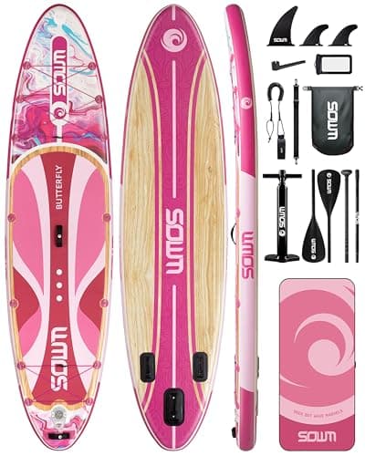 SOWM Inflatable Paddle Boards 11'x33'' with Sup Accessories, Stand Up SUP Paddle Board Inflatable for Adults Youth, Extre Wide & Non-Slip Sup for All Skill Levels Pink