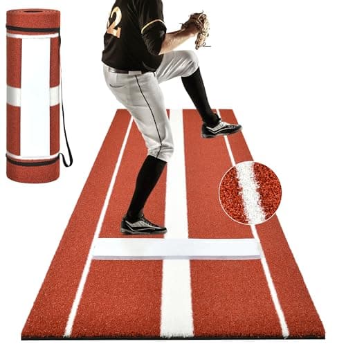 Shopsource Softball Pitching Mat, 10 x 3 FT Baseball Training Surface With Stitched Embroidery Turf, Upgraded Anti-Slip Design and Soft Rubber Mound for Indoor Outdoor Use