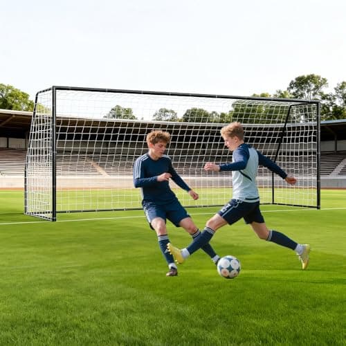 NAIZEA Soccer Goals - 24x8/21x7/18x7/12x6/16x7/10x6/8x6/6x4FT Soccer Goals for Backyard - Metal Soccer Goal for Youth Adult - Multiple Sizes Colors- Perfect for Games Indoor Outdoor, 50mm 18x7Ft,Black