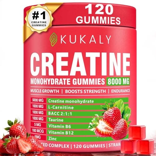 Creatine Monohydrate Gummies for Men & Women, 8500MG Creatine Gummies Sugar Free Strawberry Flavored with L-Taurine, BCAA 2:1, B12 B6 for Boost Strength, Focus & Endurance, Vegan, Non-GMO, 120pcs