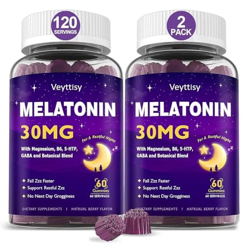 Veyttisy Melatonin 30mg Gummies for Adults - Sugar Free Melatonin Gummies Maximum Strength with Magnesium, B6, GABA & Botanical Blend - Non-Habit Forming,Vegan, Non GMO, Natural Mixed Berry Flavor