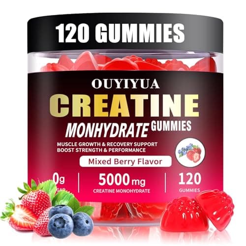OUYIYUA Creatine Monohydrate Gummies 5000mg for Men & Women - Sugar Free Pre-Workout Supplement, Chewables for Muscle Strength, Muscle Builder, Energy Boost, Mixed Berry Flavor, 120 Count