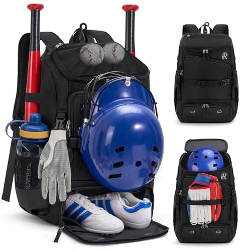 RAINSMORE Baseball Bag for Youth & Adult 40L Large Softball Bag Lightweight Baseball Backpack with Helmet Holder, Shoe Compartment, Fence Hook Waterproof Bat Bag for Baseball Softball Tball Equipment