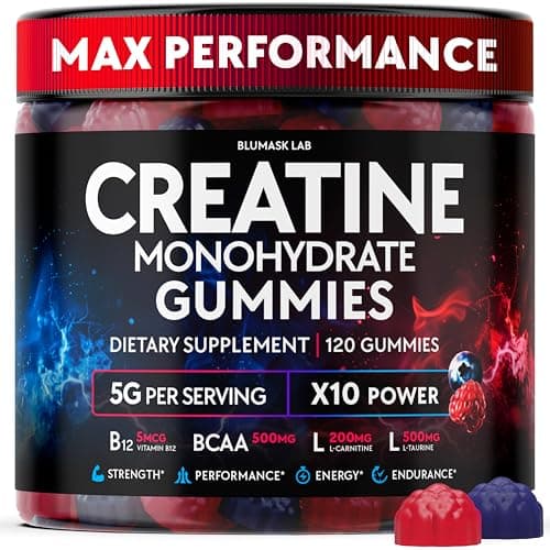 Creatine Monohydrate Gummies Complex 5000 MG for Men & Women with BCAA, L-Carnitine, Taurine & Vitamin B12, Strength & Energy Support, Flavored and Chewable